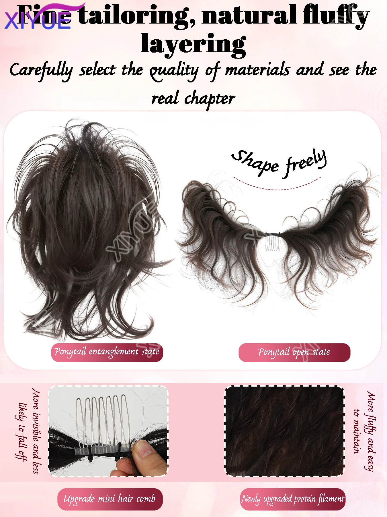 XIYUE Ponytail Extensions Short Curly Ponytail Ladies Brown Hair for Women Ponytail Hairpiece  Tail Wrap Around Updo Hair XIYUE