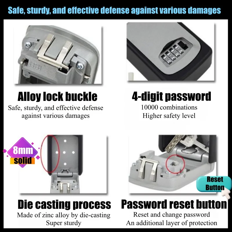 مفتاح حارس مفتاح اقفال الصناديق جميع المعادن 4 أرقام كلمة المرور مفتاح صندوق تخزين إدارة مكافحة سرقة الحائط مساحة كبيرة شحذ صندوق الأمان #3