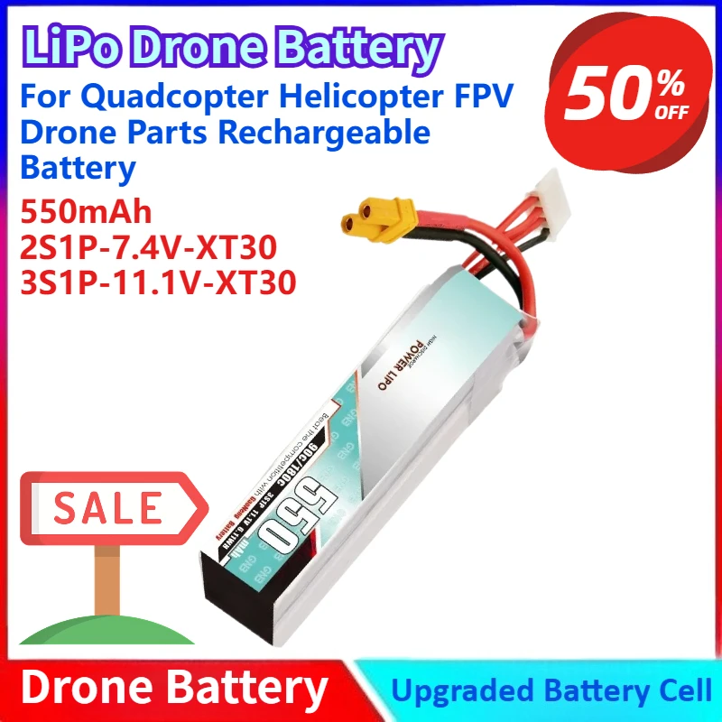 

New 550mAh 90C 2S/7.4V 3S/11.1V XT30 LiPo Battery for Quadcopter Helicopter FPV Drone Parts Rechargeable Battery