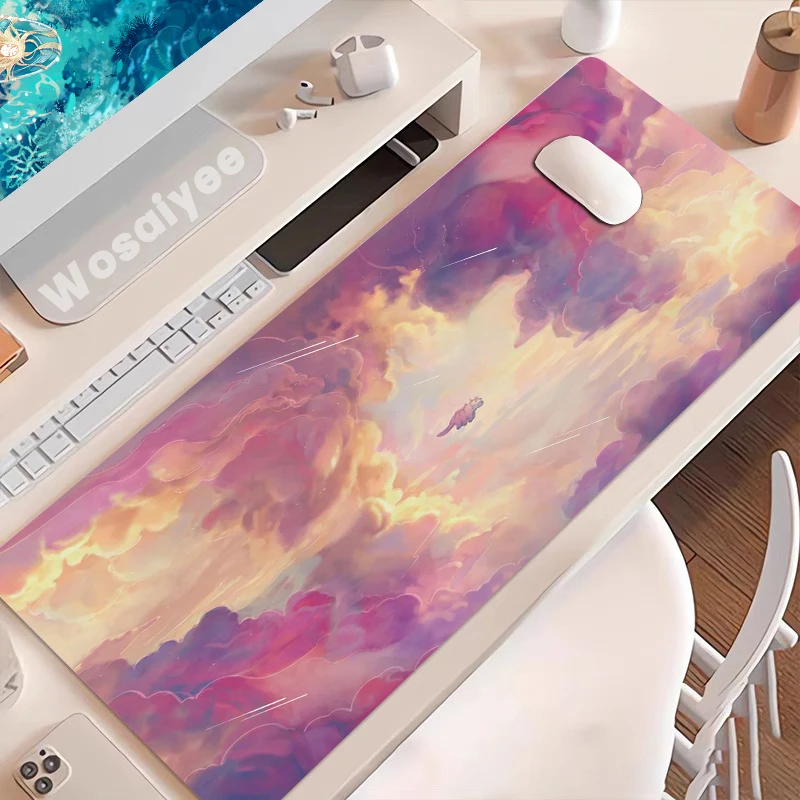 Imagem -04 - Cloud Moon Design Desk Mat Mouse Pad Kawaii Roxo Esteiras de Teclado Gaming Estendidas Xxl Grande Mousepad Rosa Bonito xl 90x40