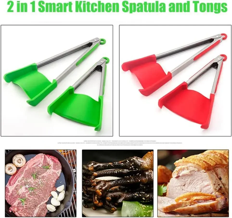 2-in-1 Pliers Non Stick Heat-Resistant Silicone Food Clip Multifunctional Kitchen Spatula Clever Food Clips Fan Shaped Food Cli