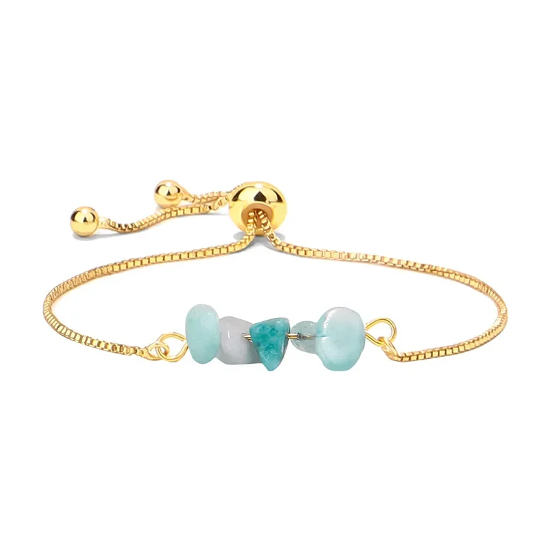 Wholesale Adjustable Brass chain fashionable bracelets Women Girls Jewelry Colorful Irregular Natural Stone Beads Bracelet