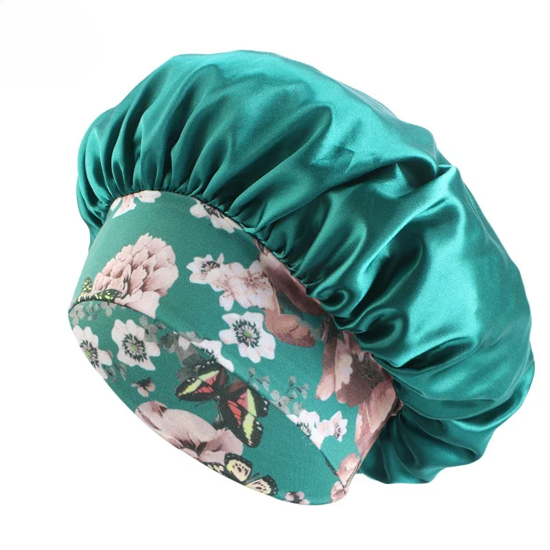 Hot Women\'s Satin Solid Sleeping Hat Night Sleep Hair Care Bonnet Nightcap Silky Shower Caps Comfortable Flower Band Unisex Cap