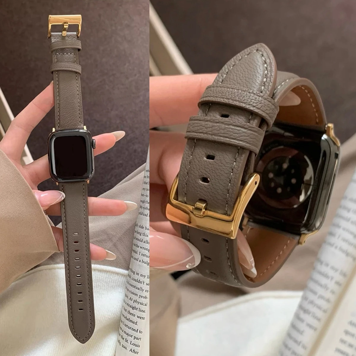 

Leather loop Correa For Apple Watch band women Series 10/9/8/7/6/5/4/3/2/1 SE 38mm 40mm 41mm 42mm 44mm 45mm 46mm 49mm Strap