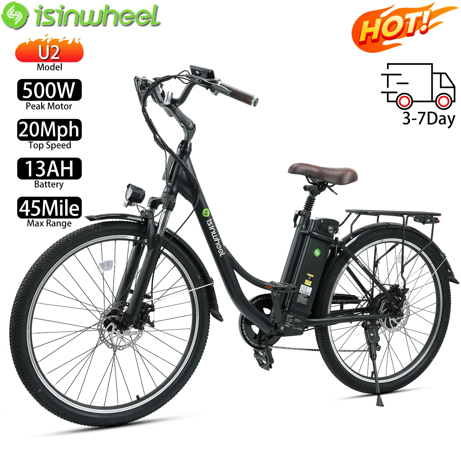 

Электрический городской велосипед lsinwheel U2, 26 дюймов, 500 Вт, максимальная скорость, 20 миль в час, электронный велосипед для взрослых, 36 В, 13 Ач, максимальный диапазон 45 миль, нагрузка 264 дюйма, новый