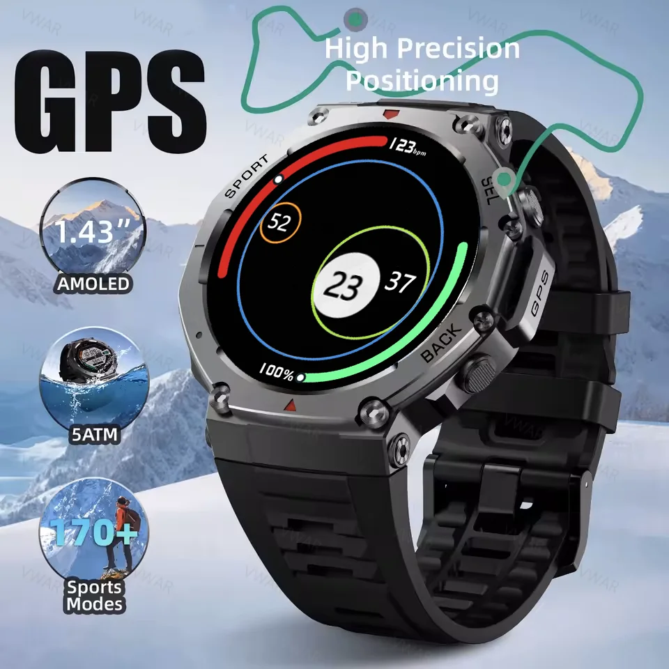 

Новинка 2025 года для мужчин Huawei, военные GPS-смарт-часы, компас, 5 АТМ, водонепроницаемые, для спорта на открытом воздухе, фитнес-трекер, функция вызова, смарт-браслет
