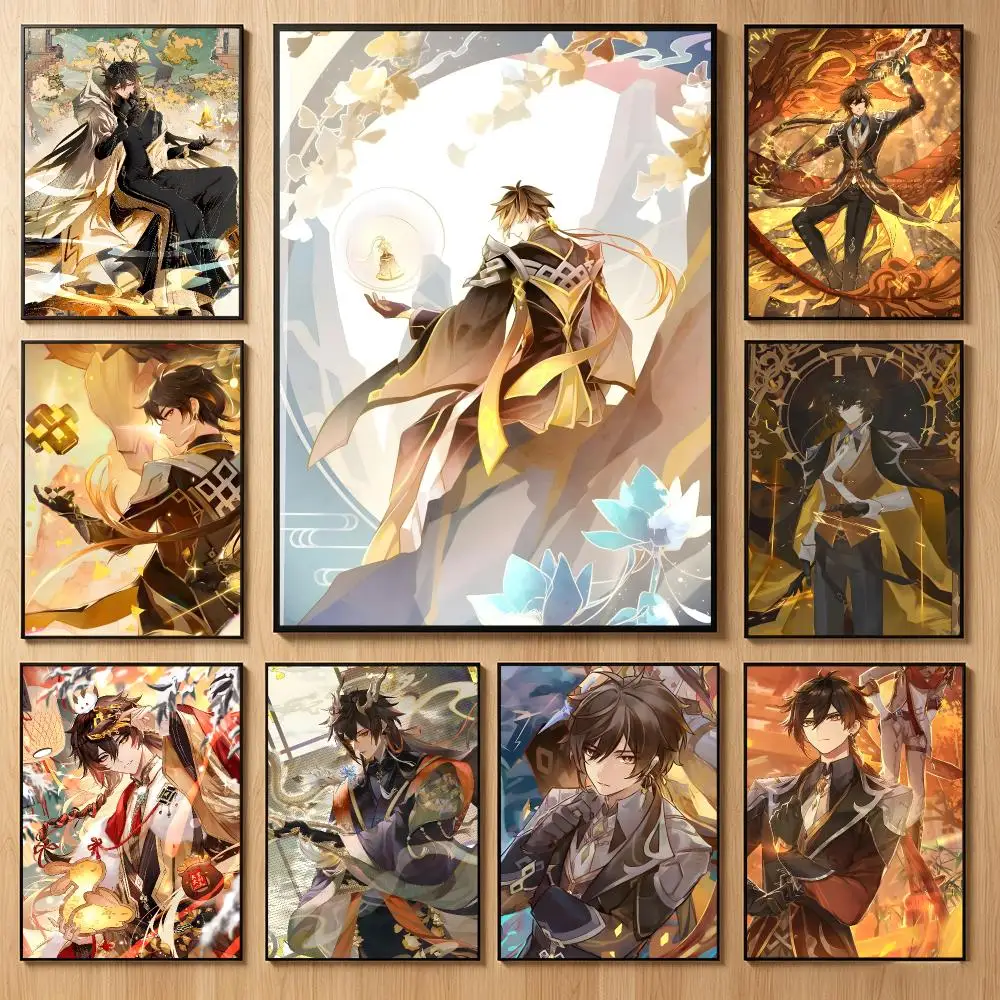 Fantasy Game G‑Genshin Impact Zhongli Poster Classic Self-Adhesive PP Wall Sticker for Living Room Bar Decor Gift
