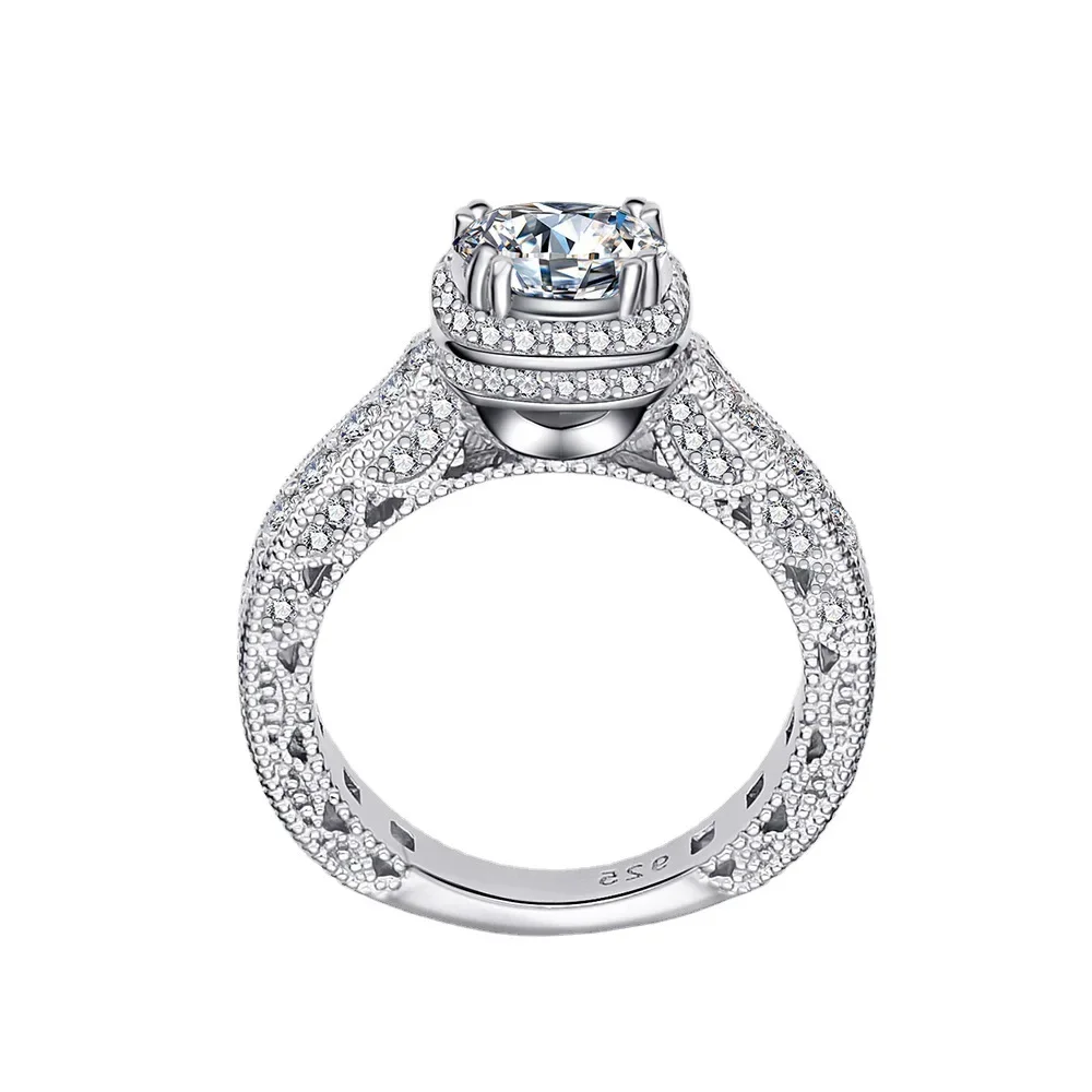 Zhenchengda S925 Silver Plated PT950 Platinum Diamond Ring Set With 7mm High Carbon Diamond