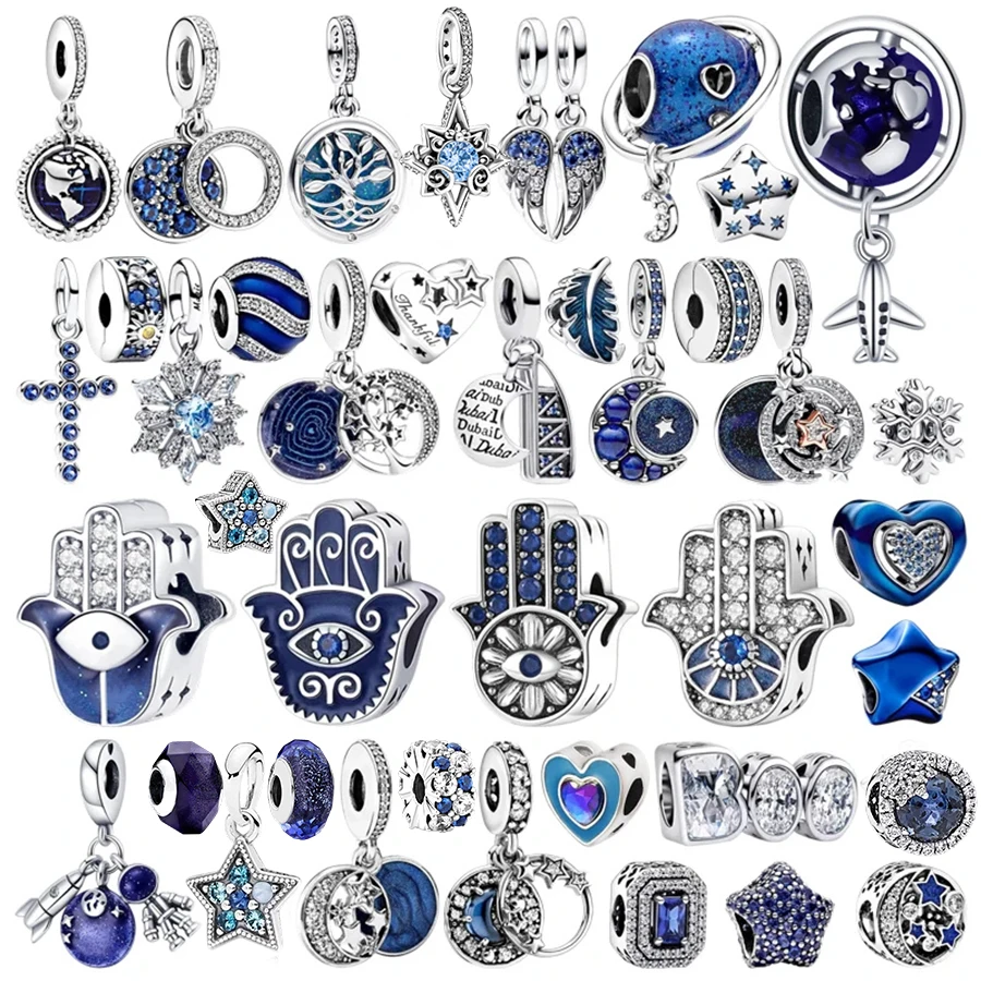 Oferta Imperdível: Berloques de Olho Grego Azul e Mão de Hamsa em Prata 925, Compatíveis com Pulseiras Originais, Pingente DIY para Fabricação de Joias Femininas e Presentes