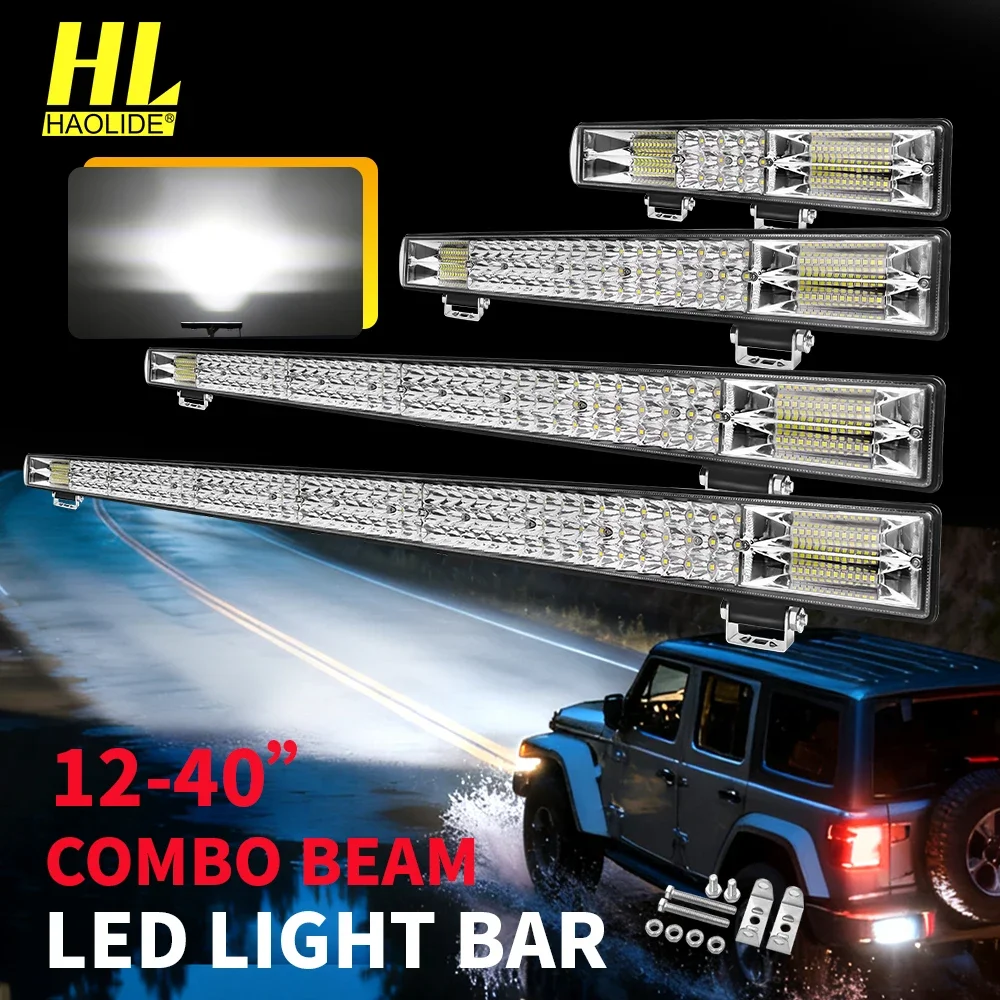 

HAOLIDE 20INCH 3-Row LED Light Bar Offroad Spot Flood Combo Beam 12V 24V Driving Headlights Truck SUV ATV 4x4 4WD off-road use