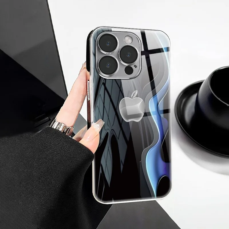 Simple Liquid For Apple Pattern Electroplate Phone Case For Samsung Galaxy S26 S25 S24 S23 Ultra Plus FE Tempered Glass Cover
