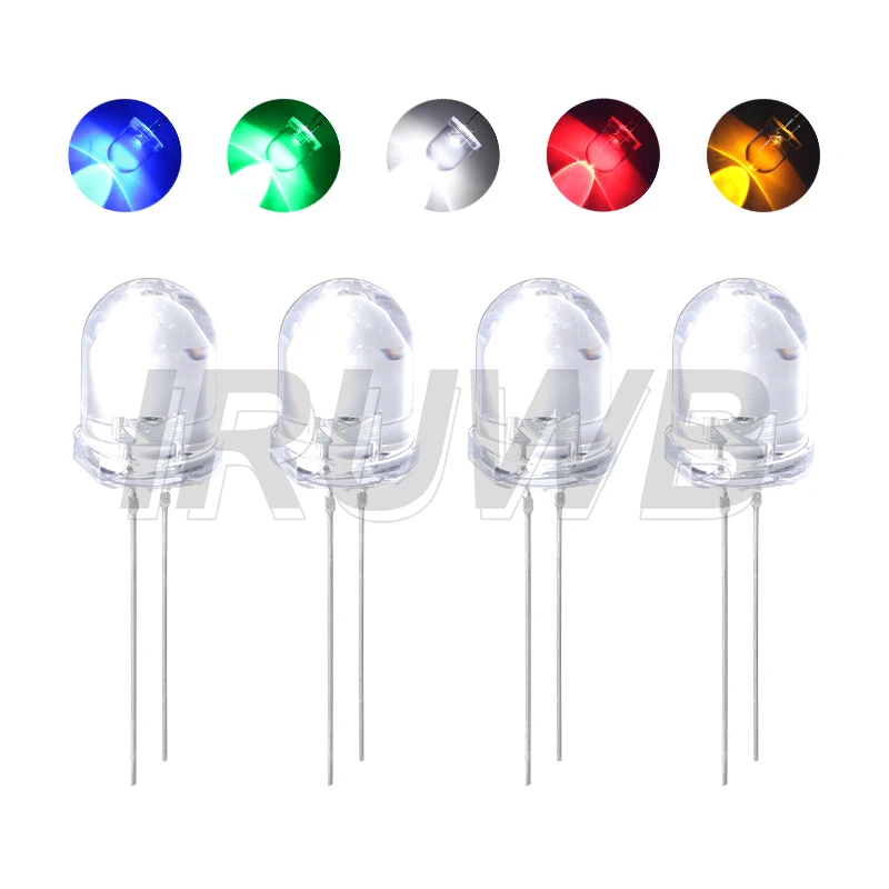 10pcs F10 10mm LED Transparent 20mA 0.75W Ultra Bright Round LED Light Emitting Diode Lamp 5 Colors Red Blue Yellow Green White