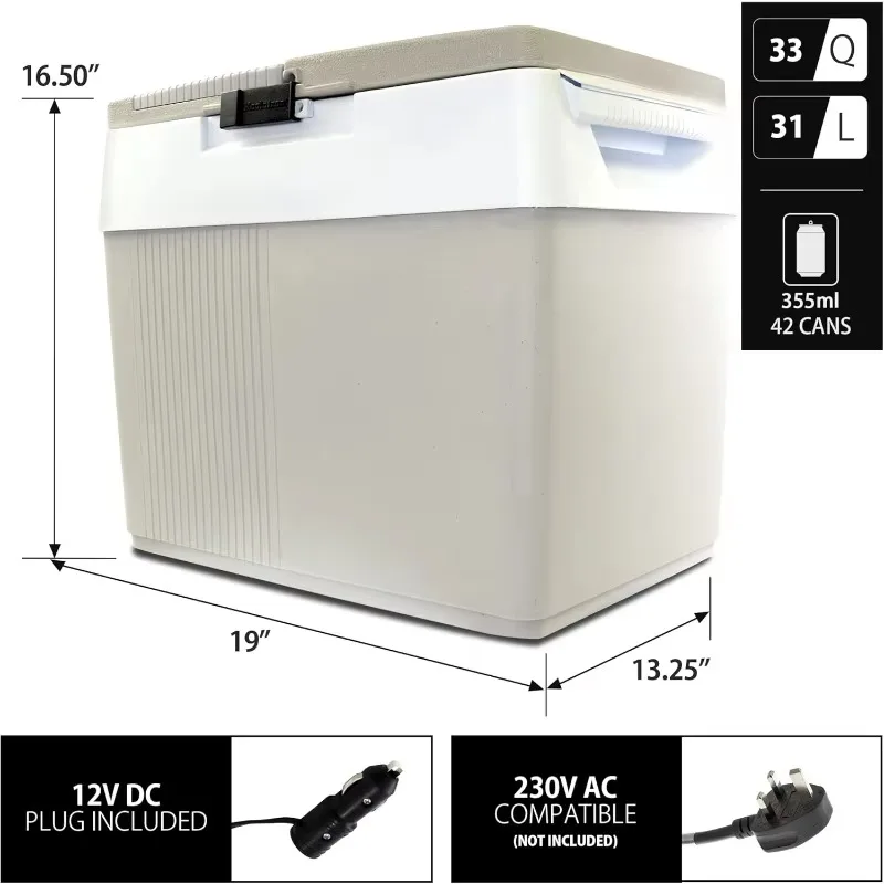 مبرد محمول كولاترون 33 لتر - مبرد غداء كهربائي للسيارة والتخييم والسفر وثلاجة معزولة ذات جوانب صلبة 12 فولت