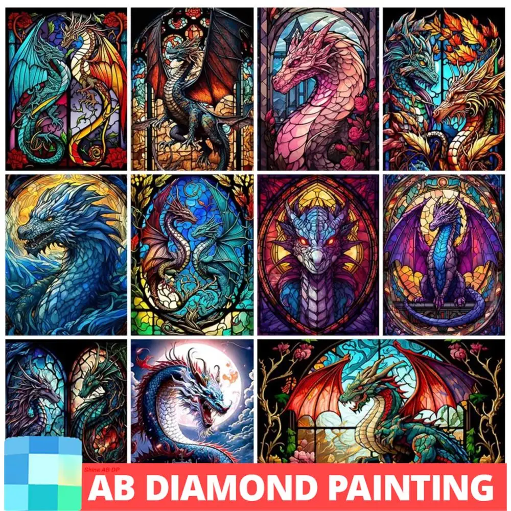 AB Northern Lights Diamond Painting Stained Glass Dragon Cartoon Animal Mosaic Embroidery 5D DIY Crafts New Arrival Home Decor