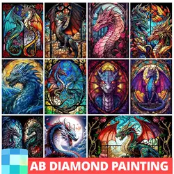 AB Northern Lights Diamond Painting Stained Glass Dragon Cartoon Animal Mosaic Embroidery 5D DIY Crafts New Arrival Home Decor