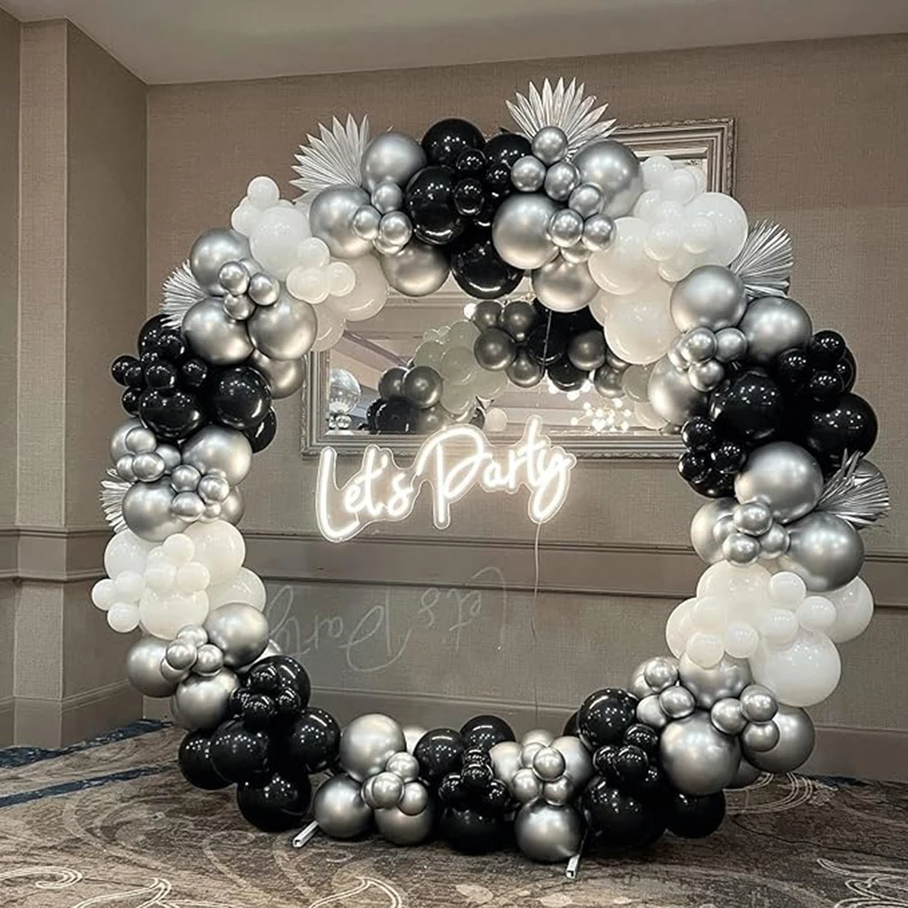 122pcs Black White Balloons Garland Metallic Silver Helium Ballon Arch Kit Happy 30 40 Birthday Party Wedding Baby Shower Decor