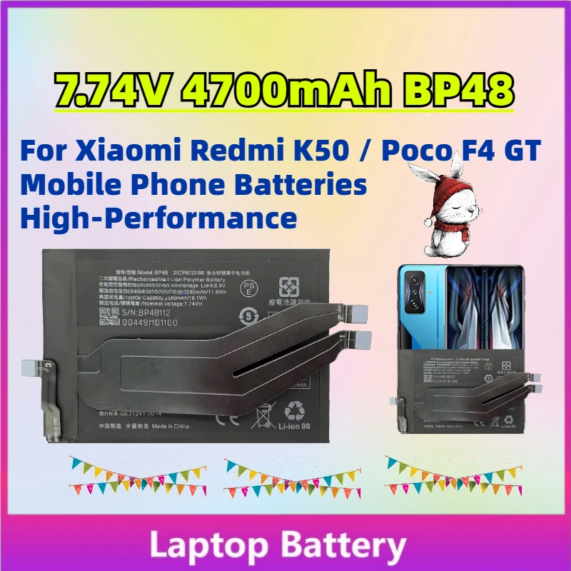 

Large Capacity 7.74V 4700mAh BP48 Rechargeable Battery for Xiaomi Redmi K50 / Poco F4 GT Mobile Phone Batteries High-Performance