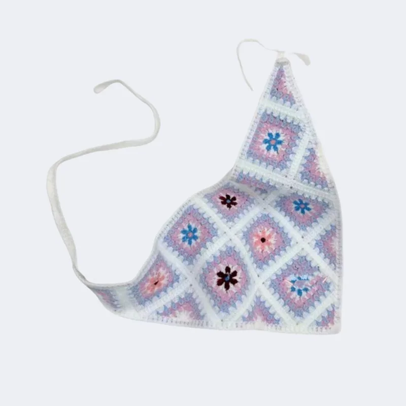 

Korean Ins Handmade Crochet Pepper Hollow Triangle Towel Spring and Summer Travel Sweet and Cute Strap Hair Scarf for Women