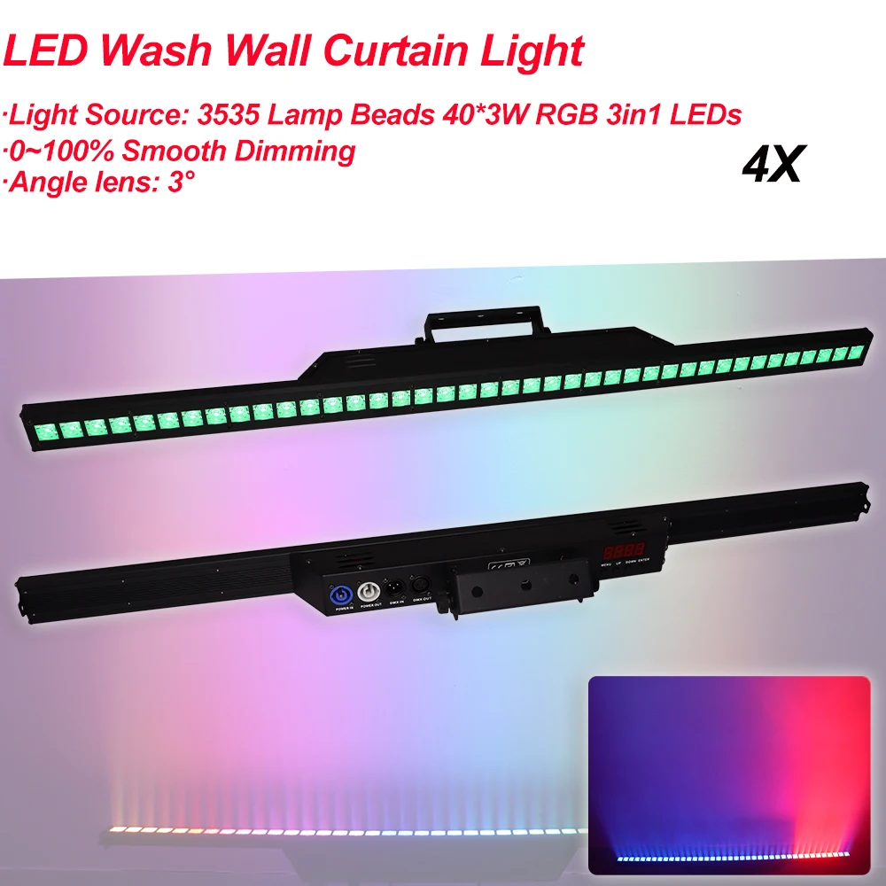 

4Pcs/Lot 40x3W RGB 3in1 LED Wash Wall Curtain Light Horse Racing DMX512 Led Bar Wash Stage Light Music DJ Disco Party Halloween