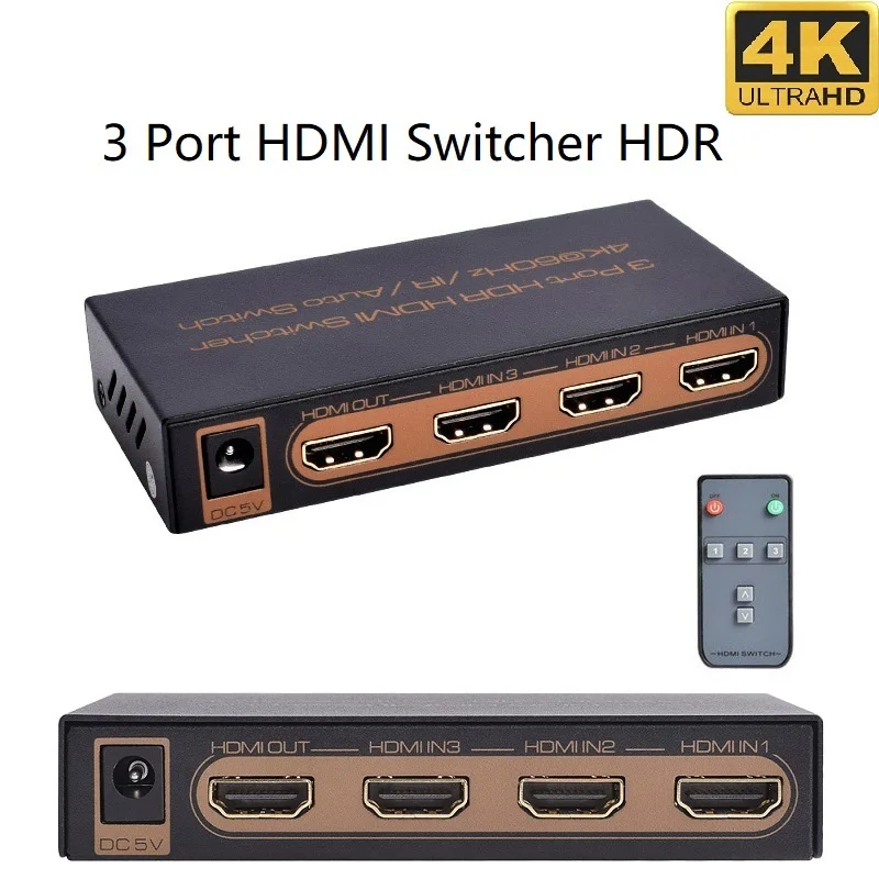 

Switch HDMI-compatible 3 In 1 Out 4K60Hz UHD HDR 3 Port 4K Remote IR Control 18Gbps 1080P 3D HDCP2.2 Switcher Selector PS4/5