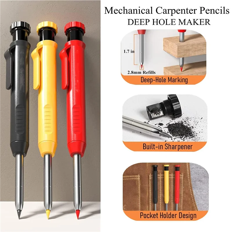 Imagem -06 - Lápis Carpinteiro Mecânico Conjunto com Recargas Marcador Ferramenta Carbide Scriber Ferramentas de Carpintaria