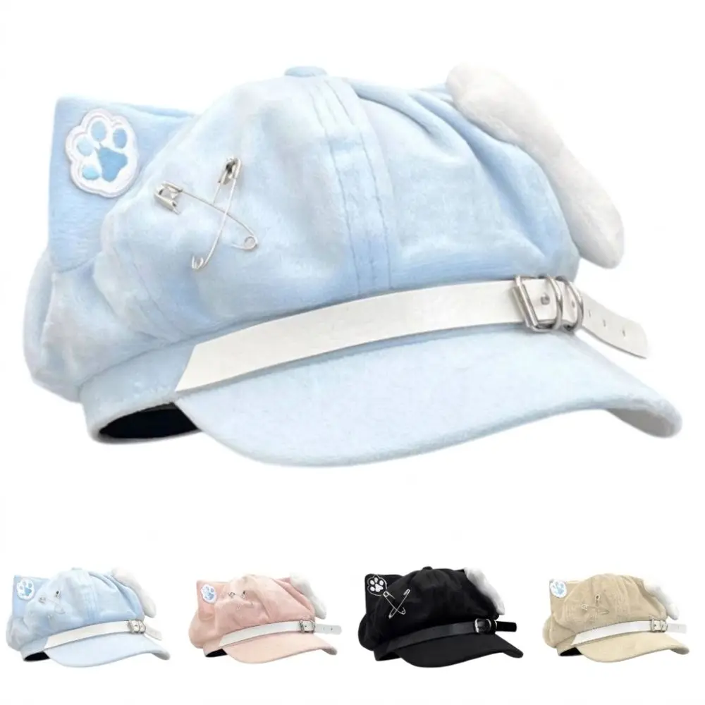 

Cute Cat Ears Women's Beret Japanese Style Anime Newsboy Cap Sweet Cat Paw Pattern Baseball Cap Everyday Outfits