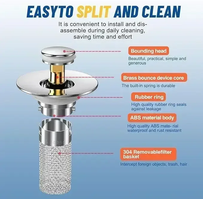Анти-засоряющийся фильтр из 2 пробок для раковины — выдвижной инструмент 2-в-1, необходимый для ванной комнаты, сливы 1-1,5 дюйма