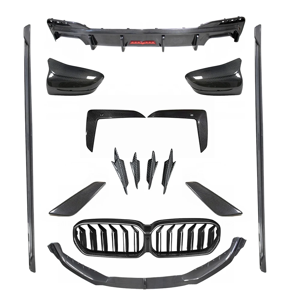 For BMW 5 Series G30 G38 2021-2023 Prime Dry Carbon Fiber Rear Lip Spoiler Separator Grille Front Lip Canard Side Skirt WK 63-70