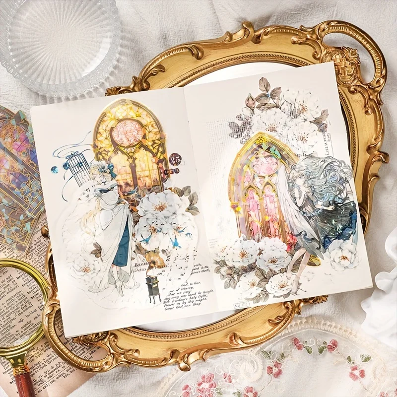 1pc, Flash Holographic Stickers, European Colored Glass Window Theme, Waterproof, Used for DIY Stickers