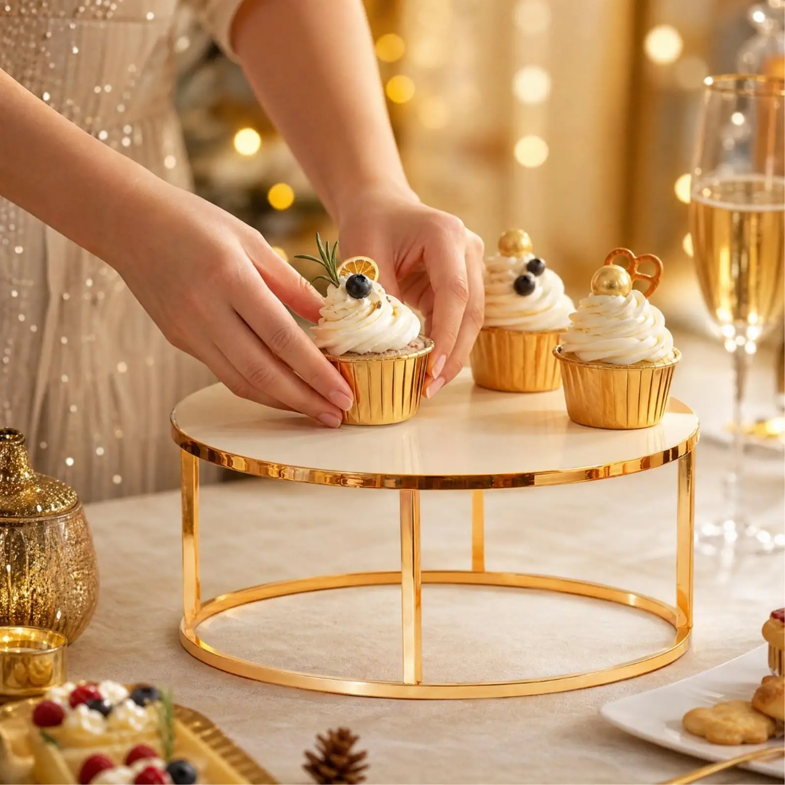 Metal Cake Display Stand Geometric Gold Electroplated Cake Stand Gold Metal Dessert Display Riser Elegant Sturdy for Weddings