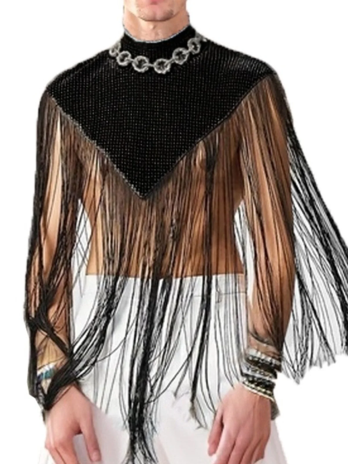 

2025 Sle Vest Irregular Splicing Svel High Collar Fringed Sexy Faion Streetwear Knitted Loose Fit Polyester