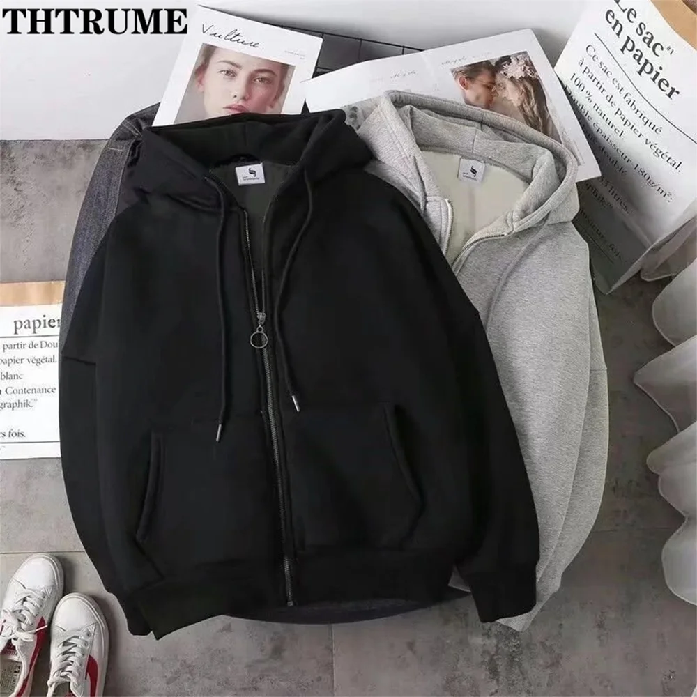 Elegant Women Chic Hoodies Fashion Autumn Winter Fleece Long Sleeve Solid Color Hooded Top Casual Office Lady Zipper Sweatshirts