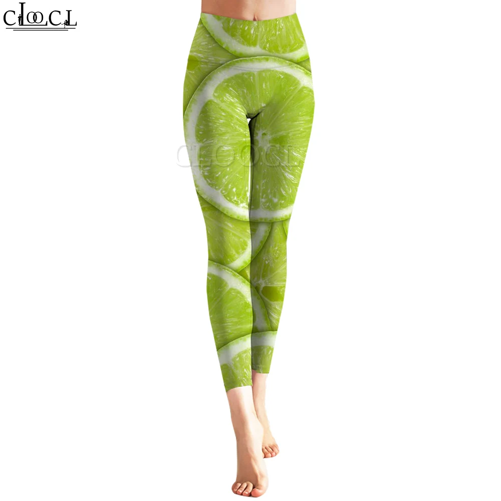 CLOOCL Fashion Green Women Legging Lime Fruit Slices Pattern 3D Printed Trousers for Female Gym Workout Outdoor Jogging Pants