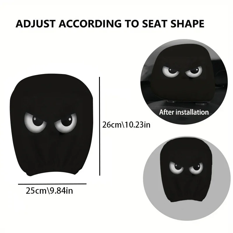 2PC Black Skull Car Print Headrest Cover Universal Stretchy Spooky Fun Universal Head Cover Auto Parts Christmas Decoration