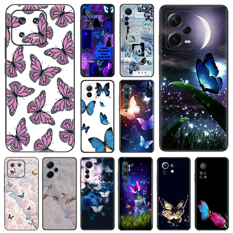 

Matte Phone Cases For Redmi 12 12c 13c Note12 Note13 Pro Dreams Flower Butterfly Xiaomi 13 Lite 12x 12t 12s 5G Soft Black Cover