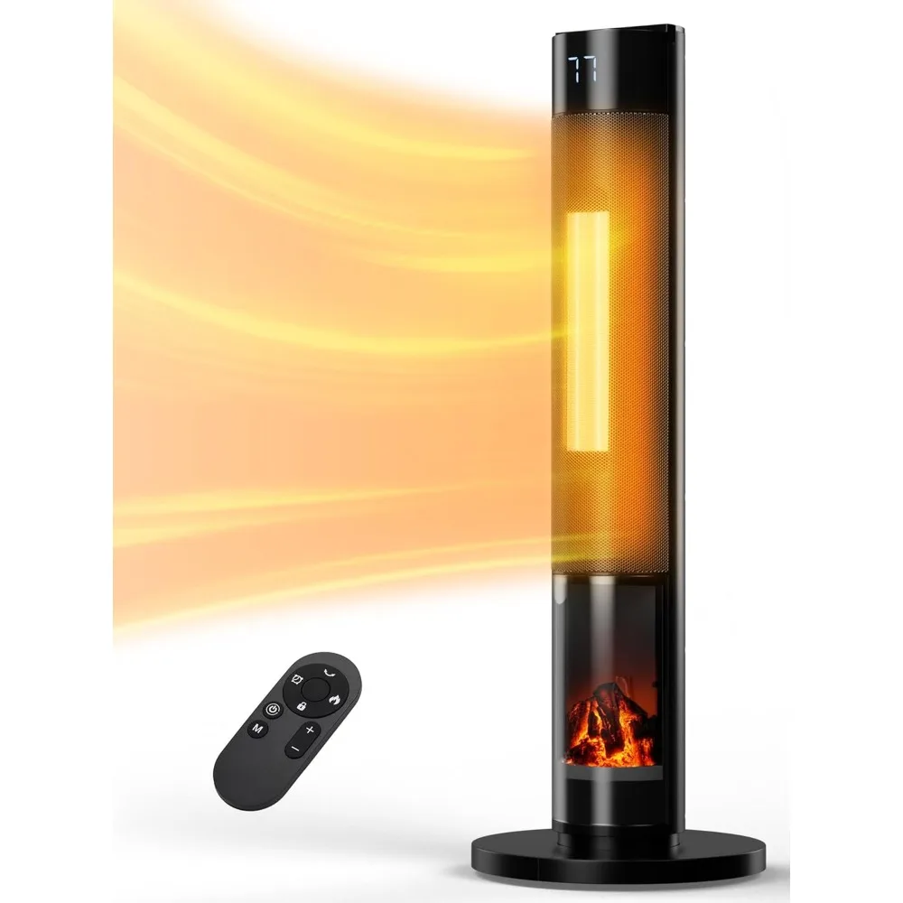 Space Heaters for Indoor,34”Large PTC Ceramic Heater with Flame,1500W Electric Heater with Thermostat