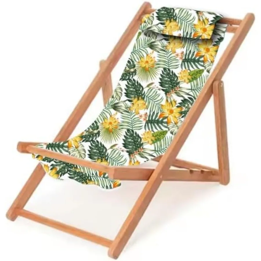 

's Vintage Sun Lounger Sling Chair Wooden Frame with Canvas Fabric Outdoor Folding Deck Chair for Ages 5+ Portable and Lightwei