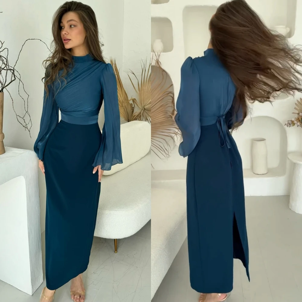 Jiayigong    Saudi Arabia Satin Pleat Homecoming A-line High Collar Bespoke Occasion Gown Midi es