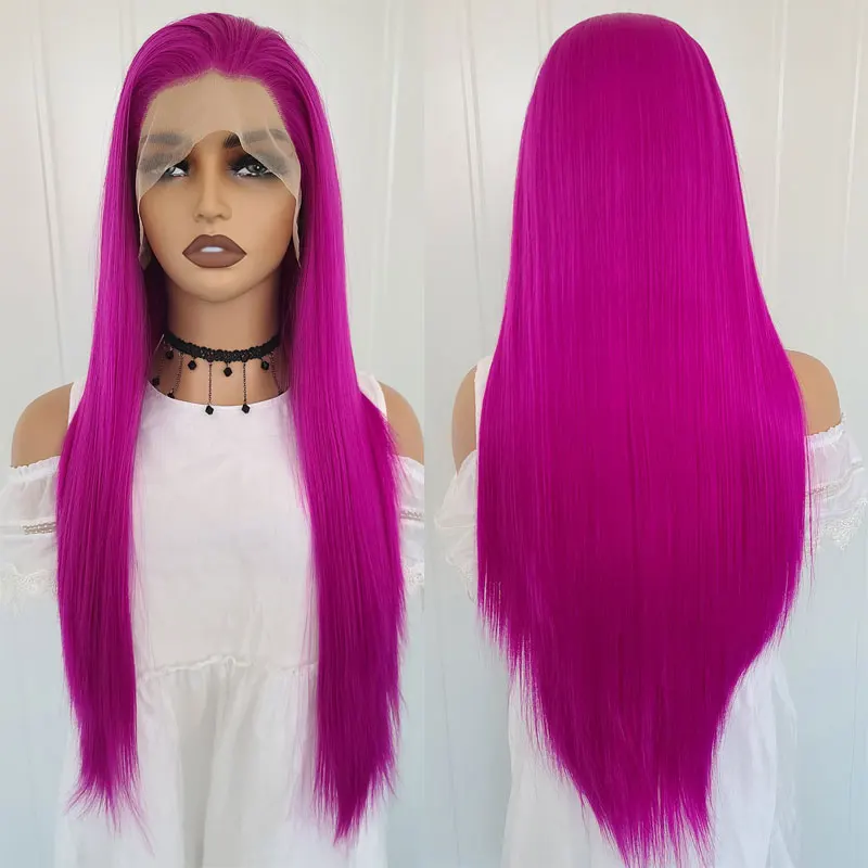 Rose Purple Straight Synthetic 13x4 Lace Front Wigs Glueless High Quality Heat Resistant Fiber Hair For Fashion Women Wear Wigs