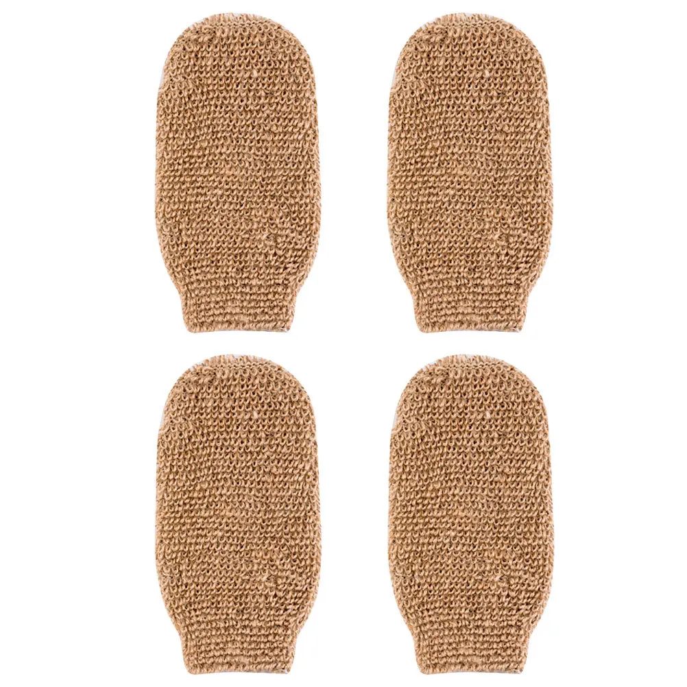 4Pcs Yellow Jute Exfoliating Bath Gloves Durable Mitts for Dead Skin Removal Body Scrub Rich Foaming Comfortable