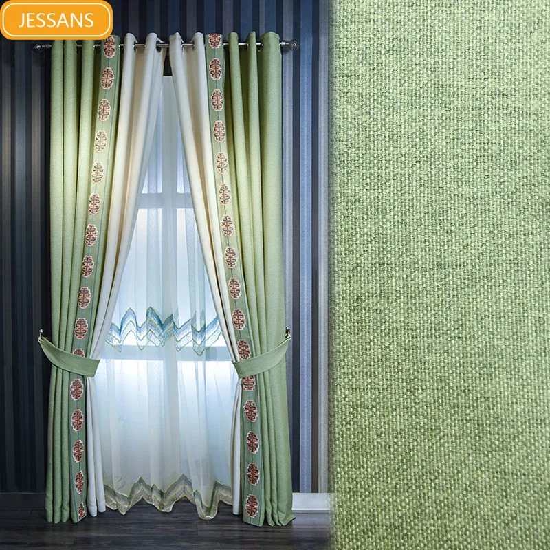 

Light luxury Nordic high-end blackout American rural patchwork contrast curtains Curtains for Living dining room bedroom