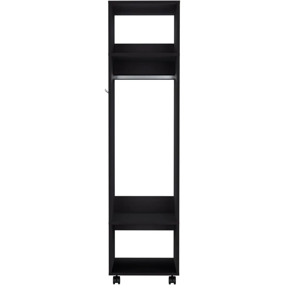 خزانة ملابس سوداء مدمجة مع مرآة ومساحة معلقة ورفوف لتخزين غرفة النوم الصغيرة الفعالة