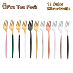 6 Pieces Gold Coffee Tea Fork Set Stainless Steel Fruit Fork Ice Cream Cake Dessert Mini Forks Afternoon Party 11 Color Cutlery
