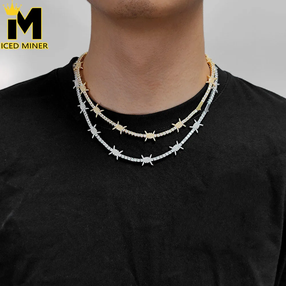 3.5mm 5A Zircon Thorn Necklace Iced Out Tennis Chain Necklaces for Men Woman Link Cuban Hip Hop Jewelry Free Shipping