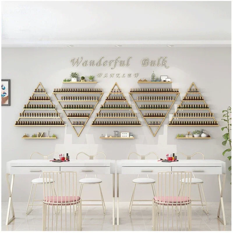Iron Art Manicure Shelf Manicure Rack Display Rack Net Nail Polish Oil Shelf Hanging Wall Nail Polish Rack Wall Display Triangle