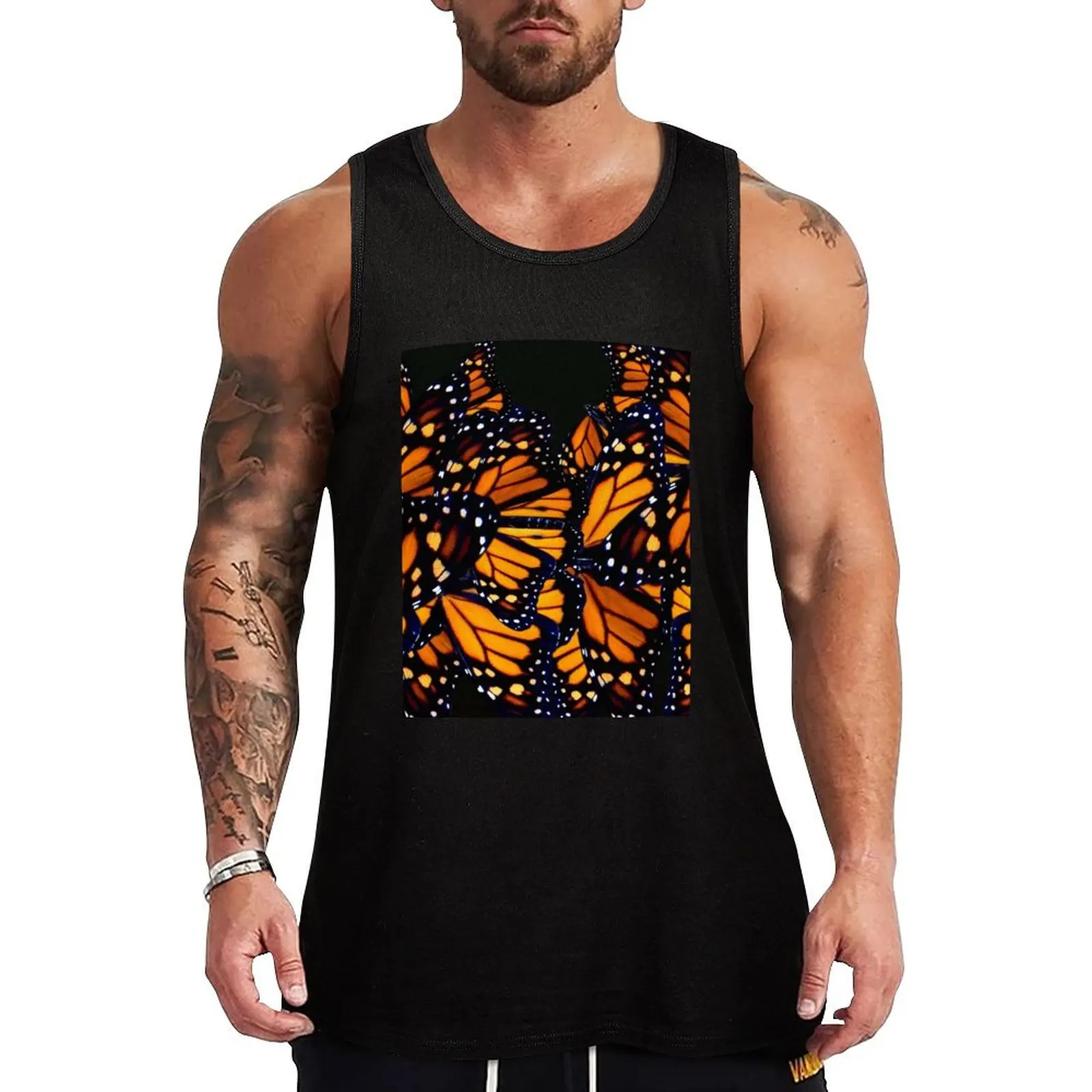 Monarch butterfly wing pattern Tank Top mens gym clothes singlet for men sports suits