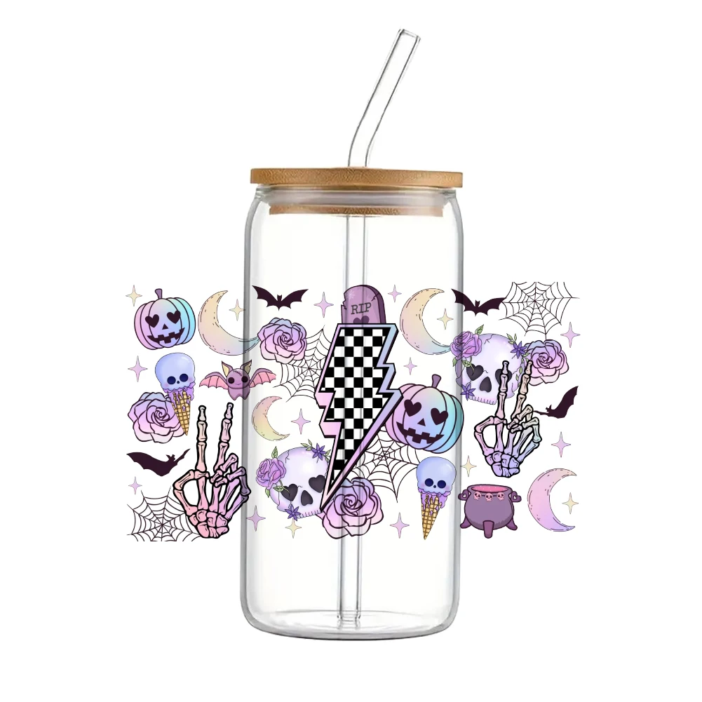 

Halloween horror Pumpkin For Libbey 16oz Can Glass 3D Waterproof UV DTF Coffee Can Wrap Libbey Glass Wrap