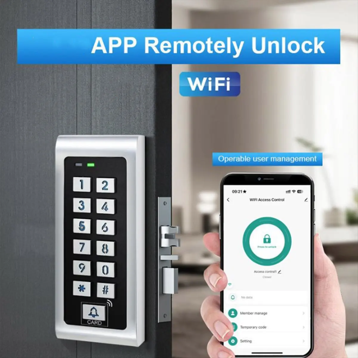 

WIFI-клавиатура для контроля доступа с приложением Tuya, удаленная разблокировка, IP66, водонепроницаемая RFID-карта EM, блокировка 10000 компьютеров, низкая мощность