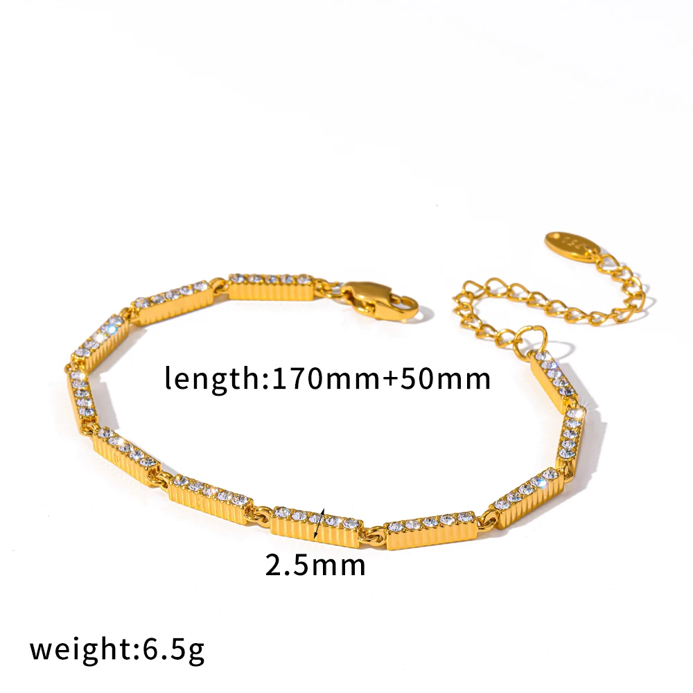 Exquisites Funkelndes Zirkon-Edelstahl-Armband für Damen 18K Vergoldeter Charm Wasserdichtes Schmuck-Geschenk – Detail 9
