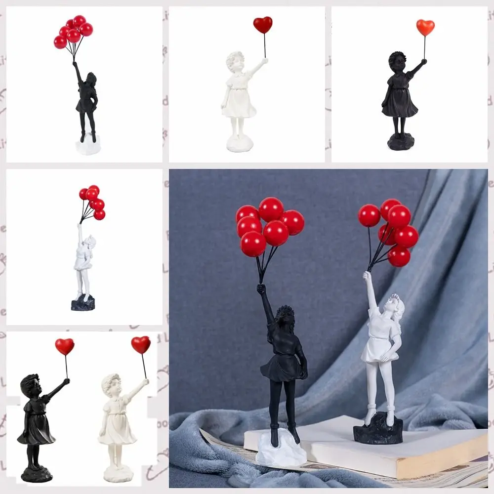 Simple Resin Crafts Flying Balloon Girl Figurine No Odor Love Banksy Sculpture White Black Desktop